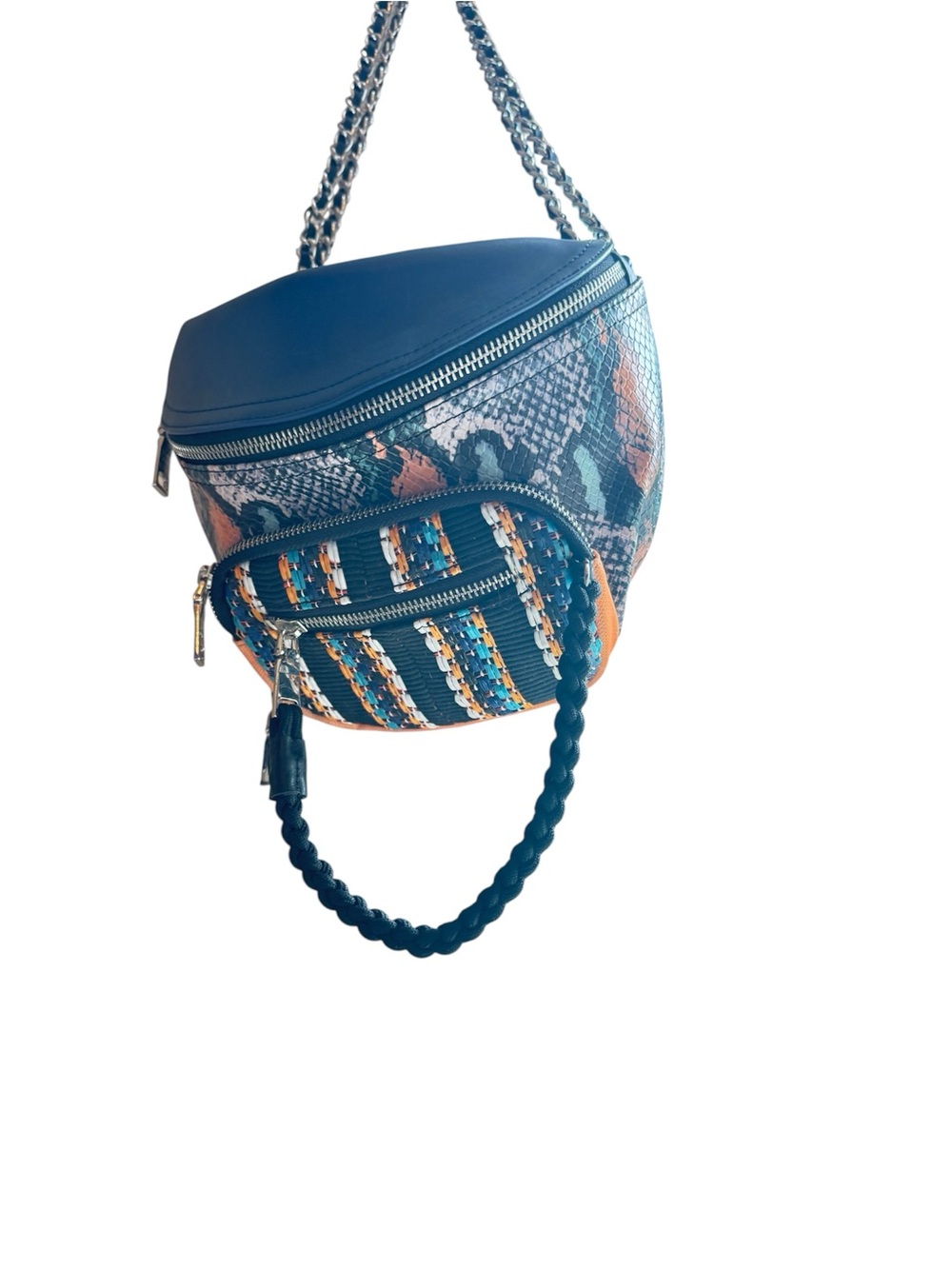 Steve Madden Blue Multi-Texture Chain & Braided Handle Crossbody